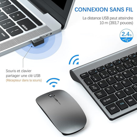 Tastiera e mouse senza fili ultra sottile azerty 2.4G Silent Compact Tastiera