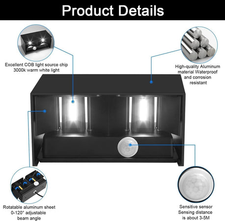 Kingwei 2 pezzi 20W Applique da Esterno con Sensore di Movimento 6000K Bianco