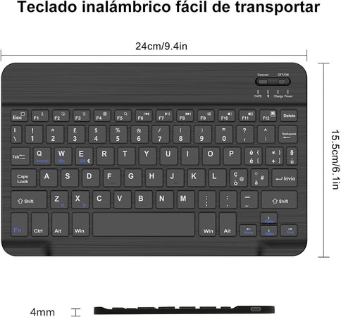 WAVATA Tastiera Bluetooth Wireless Portatile da 10 Pollici ricaricabile