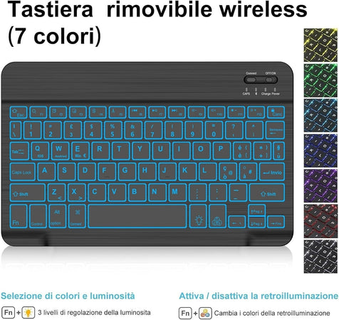 WAVATA Tastiera Bluetooth Wireless Portatile da 10 Pollici ricaricabile