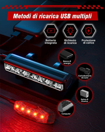 Luci Bicicletta LED Accessori Luce Bici Ricaricabili USB Anteriore Posteriore