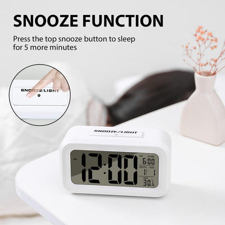 Orologio sveglia digitale da comodino tavolo a batteria temperatura data bianco