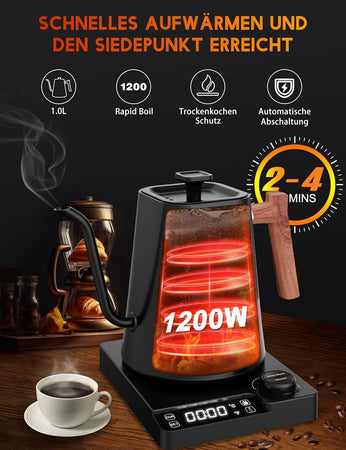 Bollitore elettrico in acciaio inox con regolazione della temperatura 1 Litro
