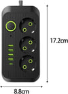 Multipresa Ciabatta 3 Prese 4 USB-A USB-C Prolunga 2m Ricarica Rapida Nero 250V