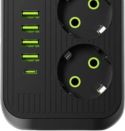 Adattatore multipresa 3 Prese, 4 Porte USB A ricarica rapida cavo prolunga da 2m