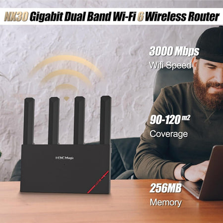 Router WLAN H3C Magic NX30 Wi-Fi 6 2402 Mbps 5 GHz, 574 Mbps 2,4 GHz,1 porta WAN