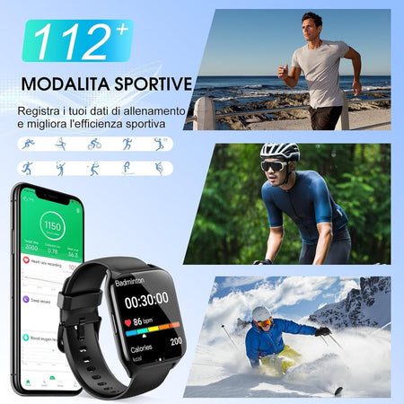 Smartwatch Orologio Uomo Donna chiamate Contapassi Sonno 112 Mod sportive IP65