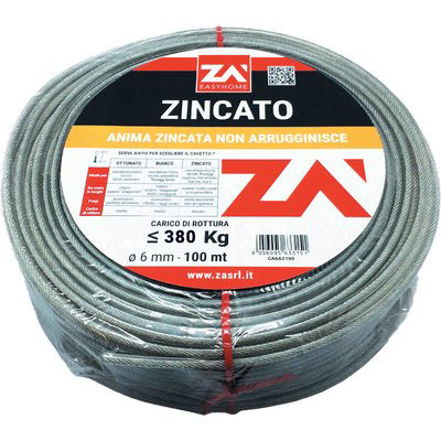 Cavetto Acciaio Zincato Trasparente - Mm 6,0 Mt 100- 1 Pezzi