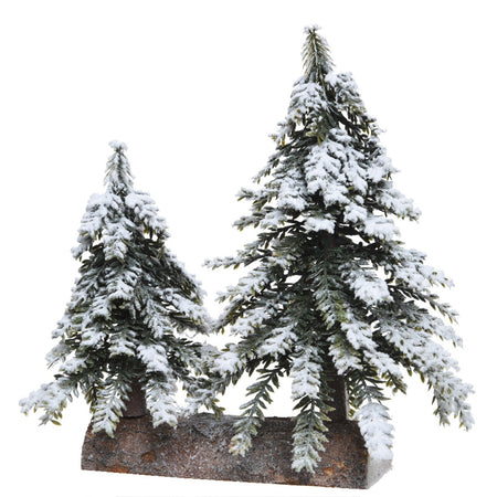 Alberelli di Natale innevati con base in legno in PE Effetto Real Touch h 27 cm