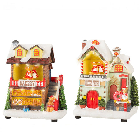 Scena animata "Pasticceria" per villaggio di Natale con personaggi h 21.5 cm