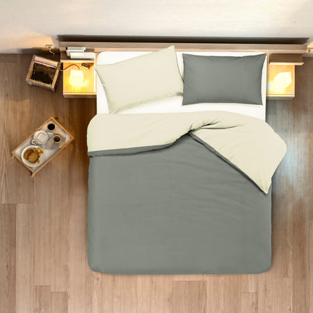Set copripiumino federe letto bicolor double face parure copripiumino in cotone made in Italy NATURALE/FUMO