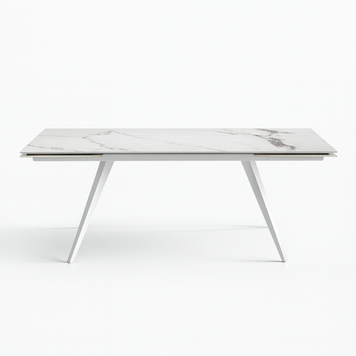 Tavolo Arcturus con gambe in ferro e piano in ceramica, design moderno, 160/240 x 110 x h 75 cm