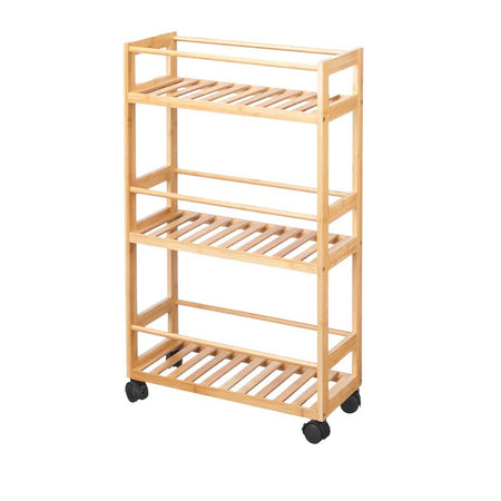 Carrello Bagno Legno Bambù 20x44.5 H75cm Slim 4Ruote Legno Naturale Salvaspazio
