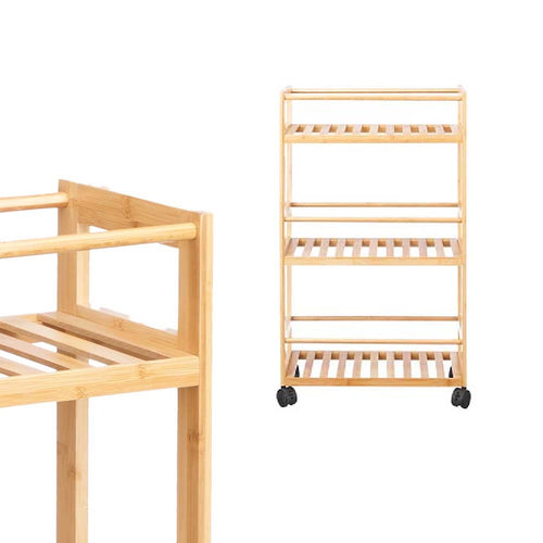Carrello Bagno Legno Bambù 20x44.5 H75cm Slim 4Ruote Legno Naturale Salvaspazio