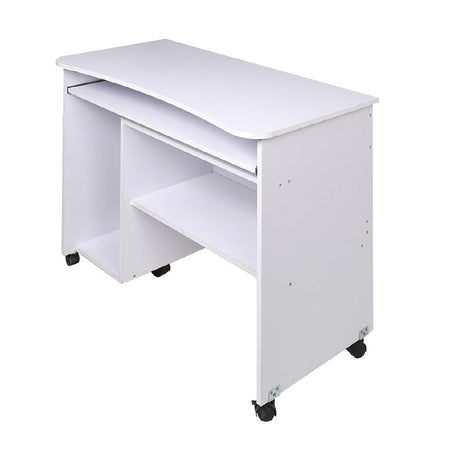 Scrivania Cameretta Tavolo Studio Porta Tastiera e Computer Legno 4 ruote Bianco