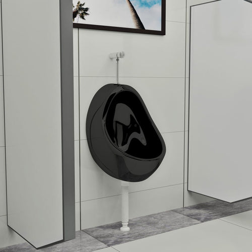 Orinatoio WC Sospeso con Sciacquone Alto in Ceramica Colore Nero 33x31x48 cm