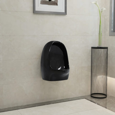 Orinatoio WC Sospeso con Sciacquone Alto in Ceramica Colore Nero 39x86,5x100 cm
