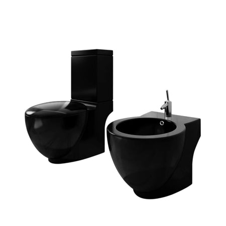 Set di Bidet e Toilette da Pavimento per Bagno in Ceramica Nero Chiusura Soft