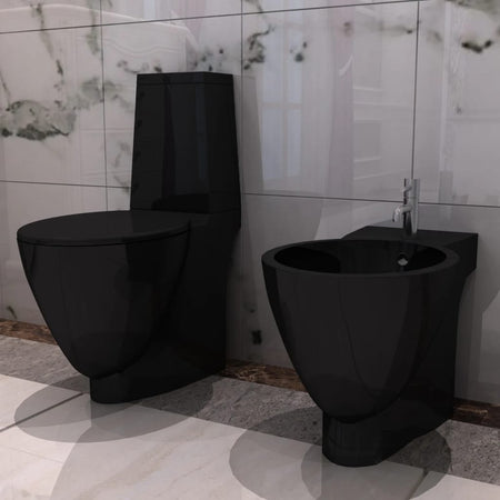 Set Toilette e Bidè da Bagno in Ceramica Colore Nero Chiusura Delicata