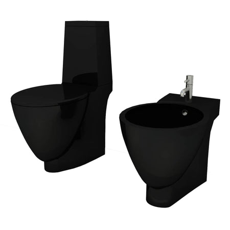 Set Toilette e Bidè da Bagno in Ceramica Colore Nero Chiusura Delicata