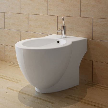 Bidè da Bagno Rotondo in Ceramica Alta Qualità con Piede Bianco Design Moderno