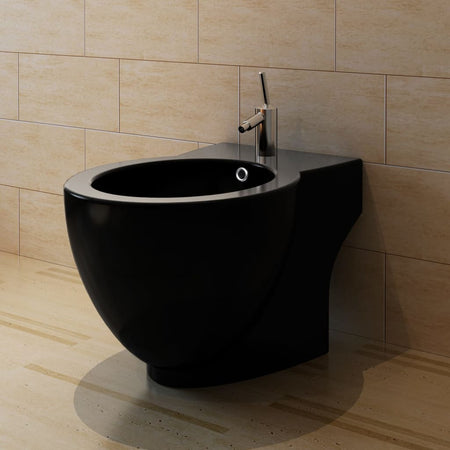 Bidè da Bagno Rotondo in Ceramica Alta Qualità con Piede Nero Design Moderno