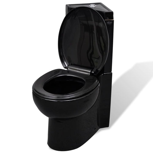 Vaso WC in Ceramica Sanitario da Bagno ad Angolo Colore Nero Chiusura Soft