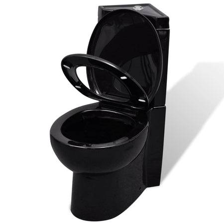 Vaso WC in Ceramica Sanitario da Bagno ad Angolo Colore Nero Chiusura Soft