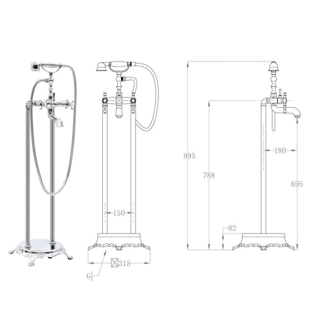 Rubinetteria a Colonna Argento per Vasca Acciaio Inox e Ottone 99,5 cm