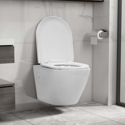 WC Sospeso con Design Senza Bordi in Ceramica Bianca Chiusura Ammortizzata