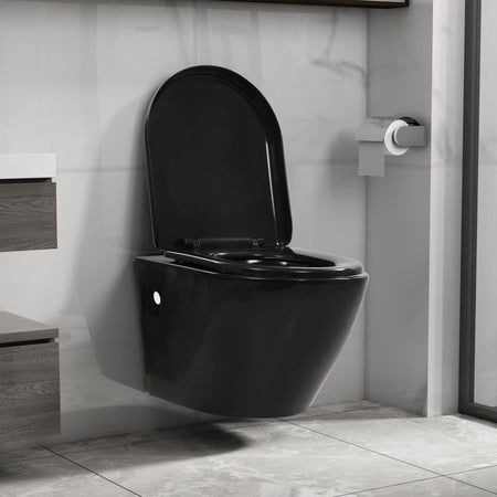 WC Sospeso con Design Senza Bordi in Ceramica Nero Chiusura Ammortizzata