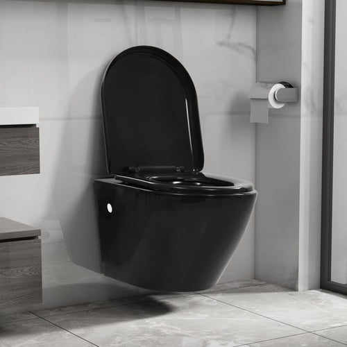 WC Sospeso con Design Senza Bordi in Ceramica Nero Chiusura Ammortizzata