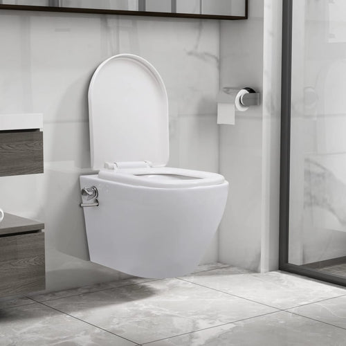 Toilette senza Bordo Sospesa Funzione Bidet in Ceramica Bianca Aggancio Nascosto
