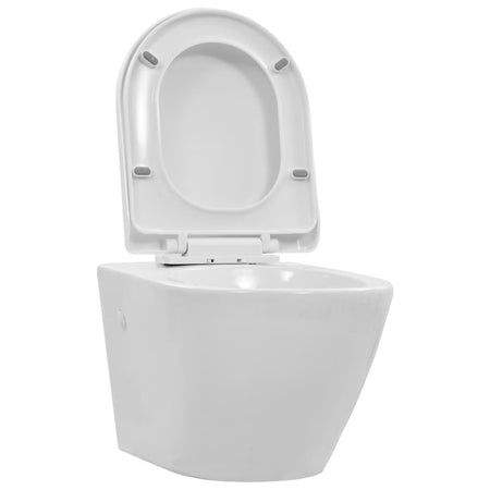 WC Sospeso con Design Senza Bordi in Ceramica Bianca Chiusura Ammortizzata