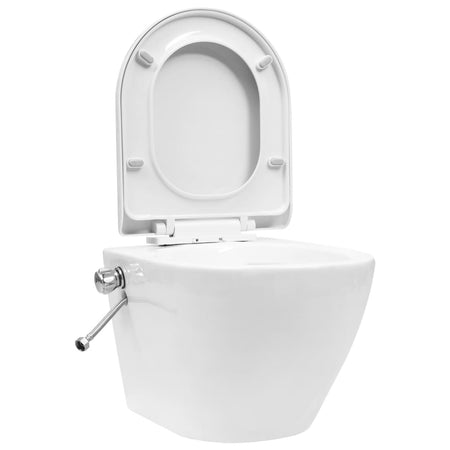 Toilette senza Bordo Sospesa Funzione Bidet in Ceramica Bianca Aggancio Nascosto