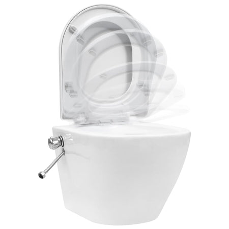 Toilette senza Bordo Sospesa Funzione Bidet in Ceramica Bianca Aggancio Nascosto