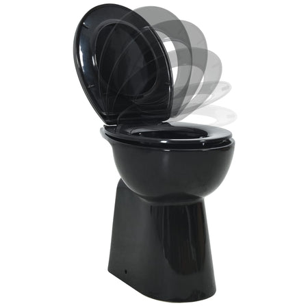 WC Sospeso con Design Senza Bordi 7 cm Più Alto Ceramica Nera Chiusura Morbida