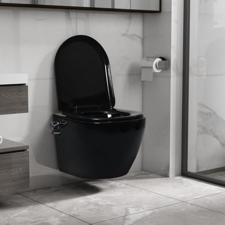 Toilette senza Bordo Sospesa Funzione Bidet Ceramica Nera Chiusura Ammortizzata
