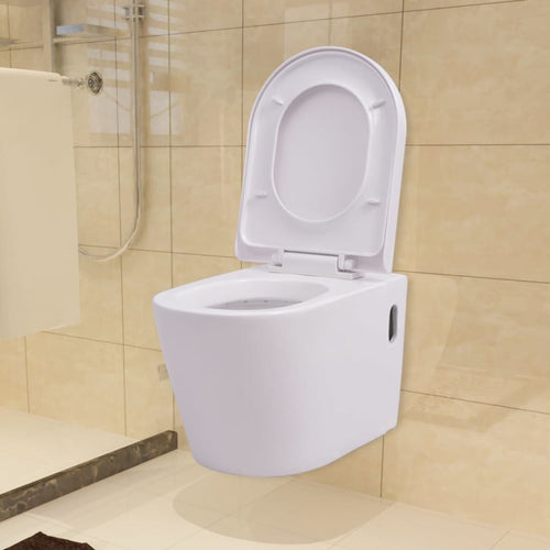 Toilette WC Sospeso in Ceramica Colore Bianco Chiusura Ammortizzata 56x36x34 cm