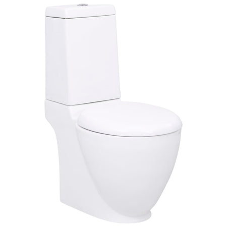 WC Toilette Vaso in Ceramica da Bagno Rotondo Base con Scarico Colore Bianco