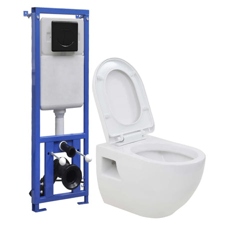 Toilette WC Bagno Sospeso con Sciacquone Alto Nascosto in Ceramica Colore Bianco