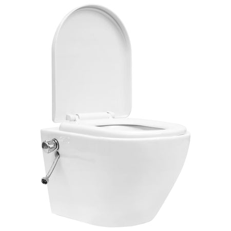 WC a Muro senza Bordo con Sciacquone Nascosto Ceramica Bianco Chiusura Soft