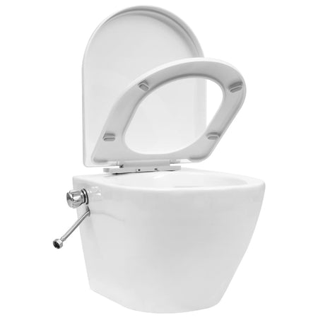 WC a Muro senza Bordo con Sciacquone Nascosto Ceramica Bianco Chiusura Soft