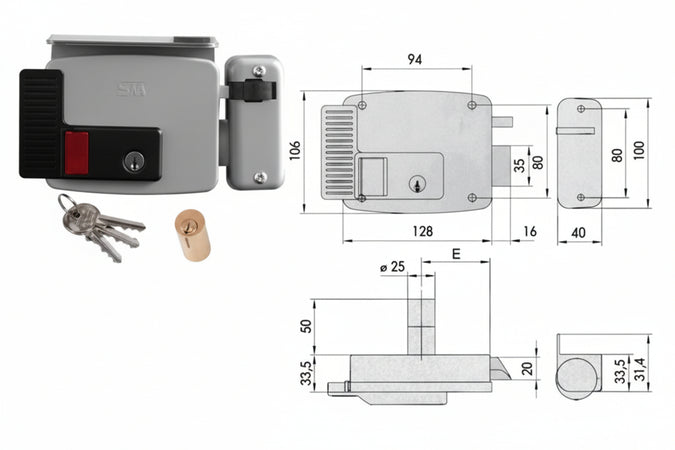 Elettroserratura Per Cancelli Con Tetto E Puls. Int. Vernic. 11731 N7- - Mm.50 Dx (11731501N7) - 1 Pezzi Cisa