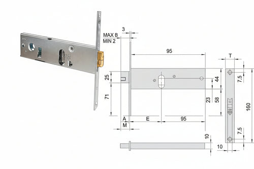 Serratura Infilare Per Fasce A Rullo Mm.44 H 44160- - Mm.60 (44160600) - 1 Pezzi Cisa