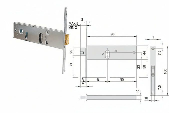 Serratura Infilare Per Fasce A Rullo Mm.44 H 44160- - Mm.60 (44160600) - 1 Pezzi Cisa