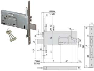 Elettroserratura Triplice Infilare Per Fasce Doppia Mappa Mm.78 H 17357- - Mm.100 (17357100) - 5 Pezzi Cisa
