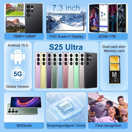 S25 Ultra 7,3"" Smartphone nero Android 15 sbloccato 22 GB + 1 TB 4G e 5G