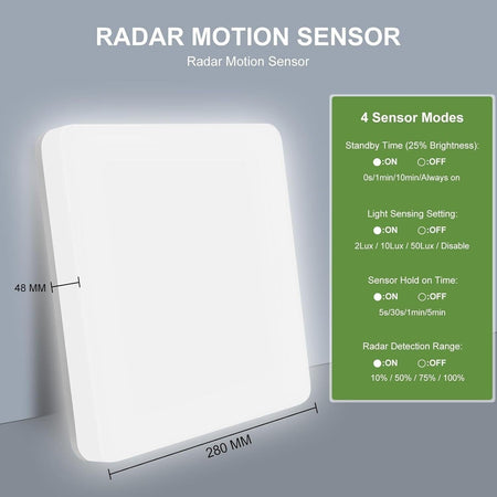 LEZOE Lampada da soffitto a LED con sensore di movimento, 18 W, 1800 lm