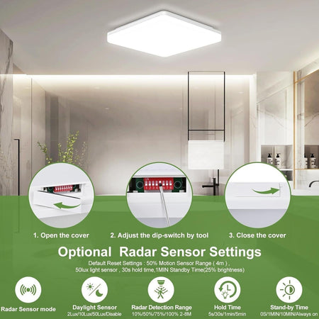 LEZOE Lampada da soffitto a LED con sensore di movimento, 18 W, 1800 lm